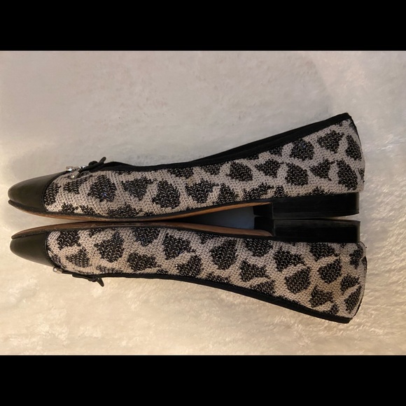 Sam Edelman Sara Size 8.5 Black Leather Captoe Leopard Print with Sequins Shoes - Picture 4 of 6